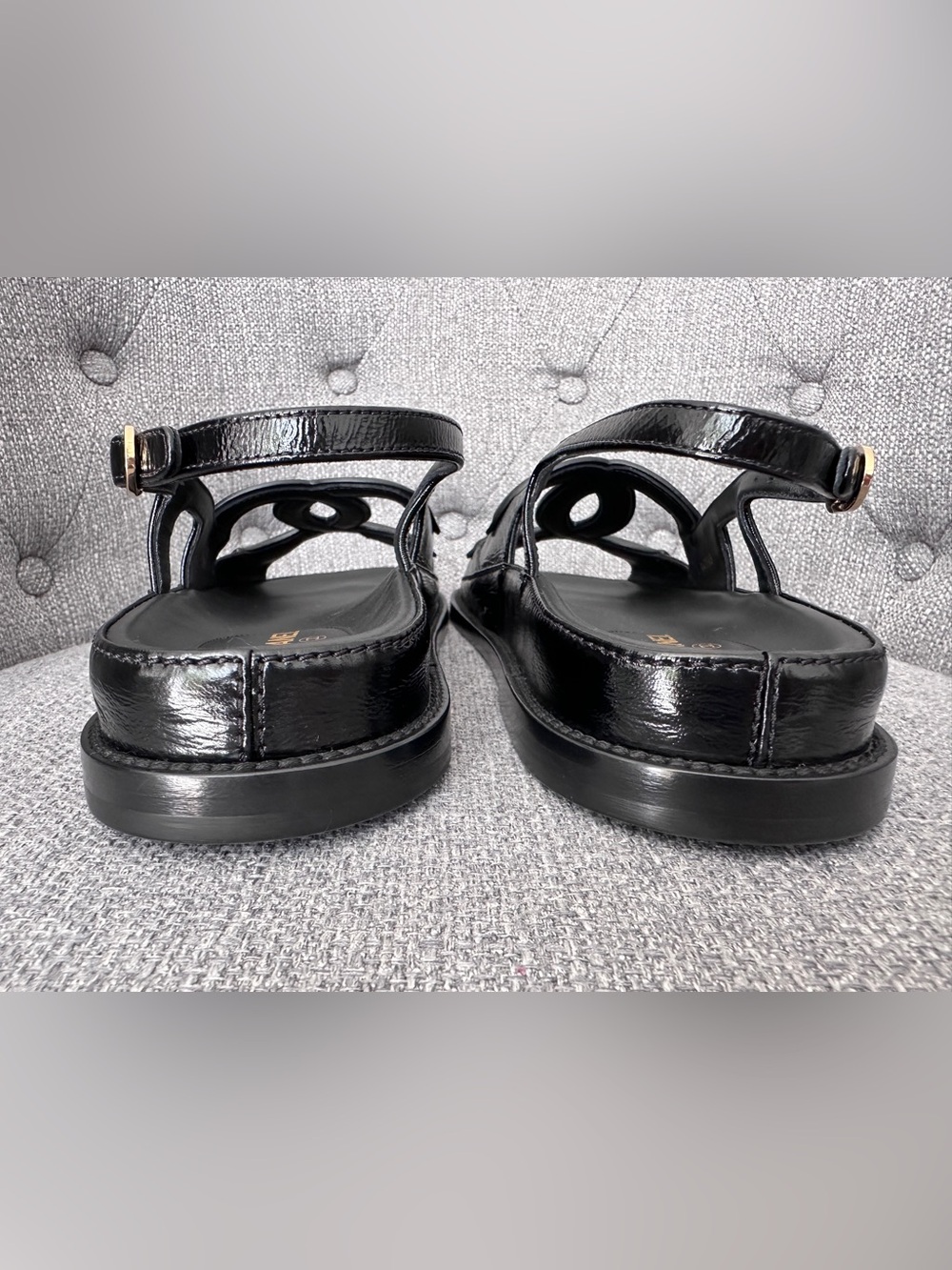 NEW BLAZY Chanel 2026 large CC LOGO BLACK LEATHER DADS SANDALS SIZE 38.5C - Picture 16 of 16